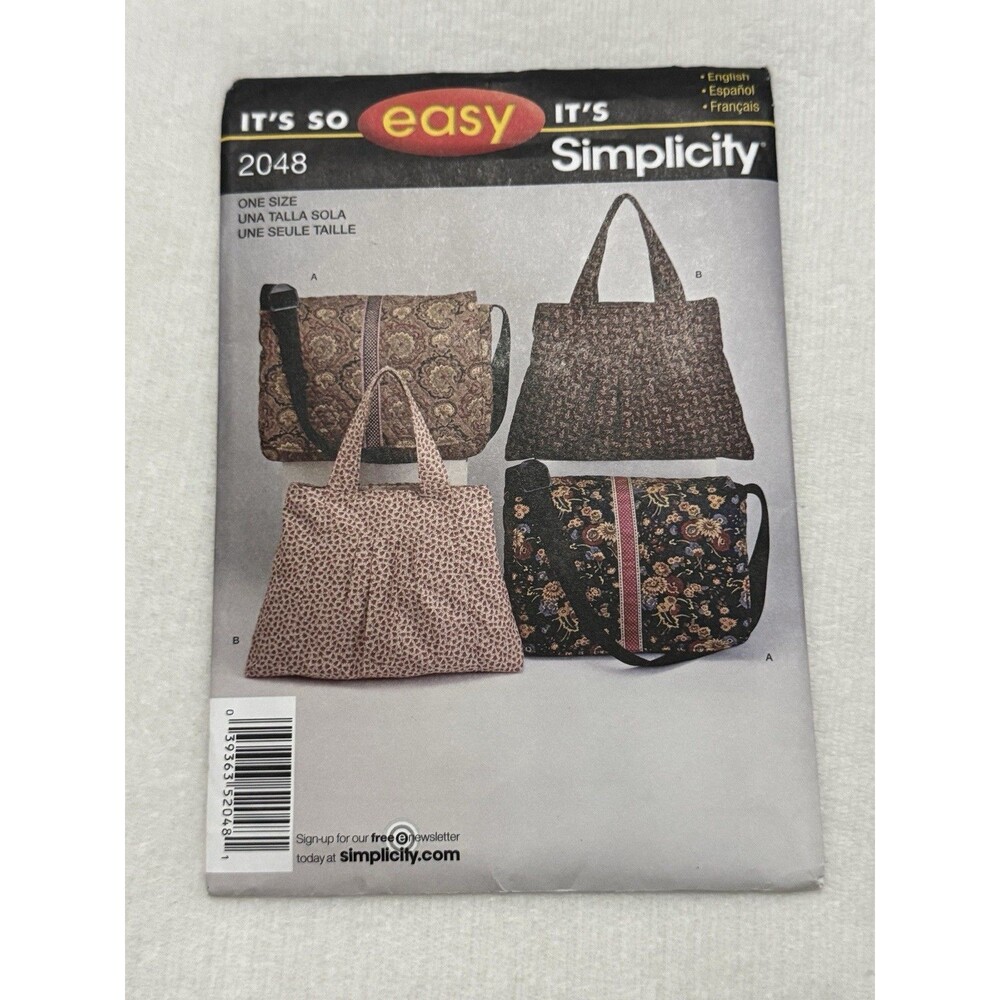 Simplicity 2048 Sewing Pattern Crafts Easy Messenger Bag Purse